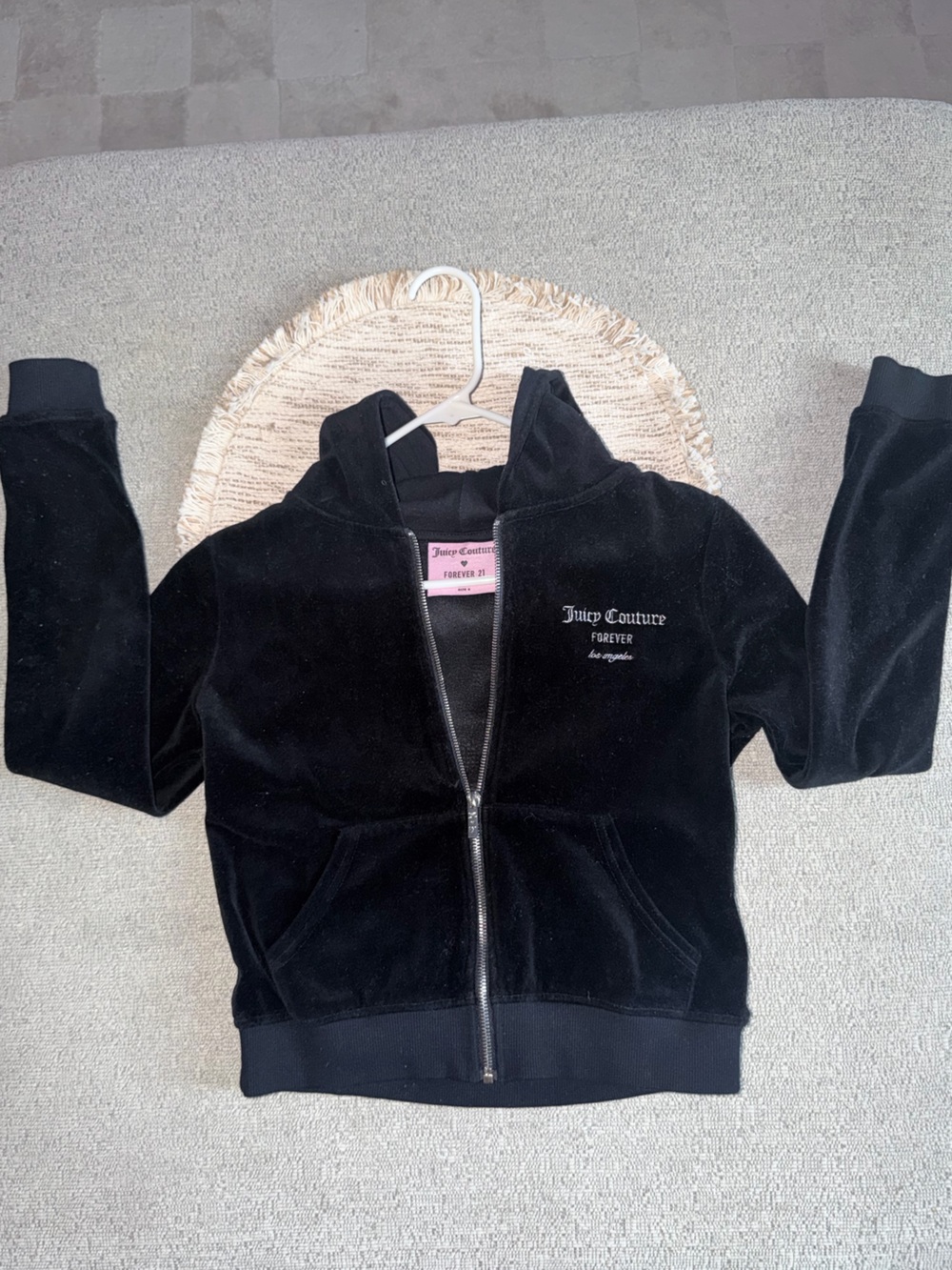 Juicy Couture Black Velour Zip-Up Hoodie with Pink Label